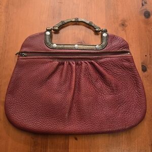 Vintage 1970's Justin Casual Western Leather Bag Brass Clutch Textured Leather